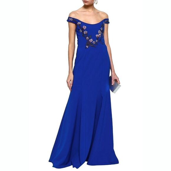 New! MARCHESA NOTTE Women's Embroidered Off-Shoulder Gown Dress Size 16 Royal - Picture 7 of 8
